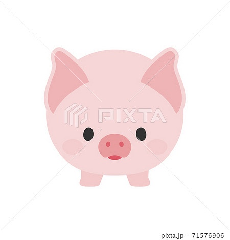 ピンク色のかわいい豚 白バック 正面 ダイエット 貯金 豚肉イメージイラスト素材のイラスト素材