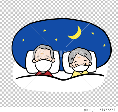 一對老夫婦戴著口罩和睡覺的插圖 71577271