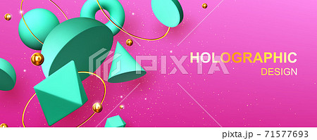 Holographic abstract design banner with 3d shapes 71577693
