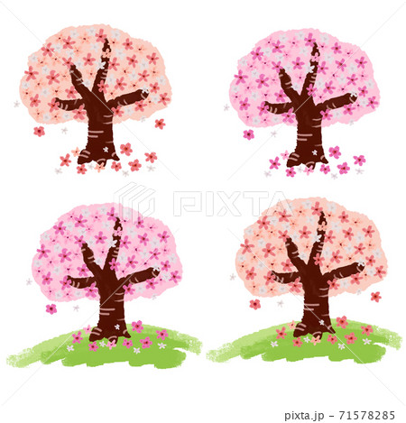 厚塗り水彩で描いた桜の木素材イラストのイラスト素材