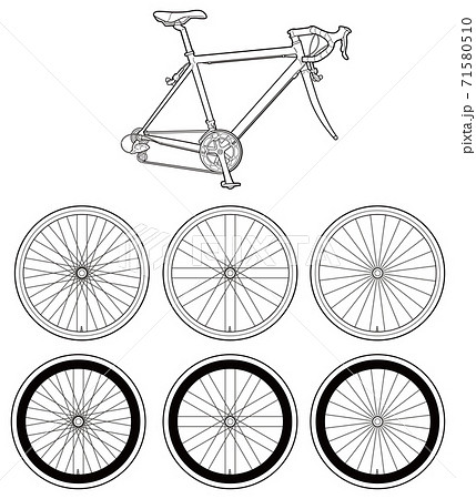 自転車線画イラスト ロードバイク タイヤ フレームのイラスト素材
