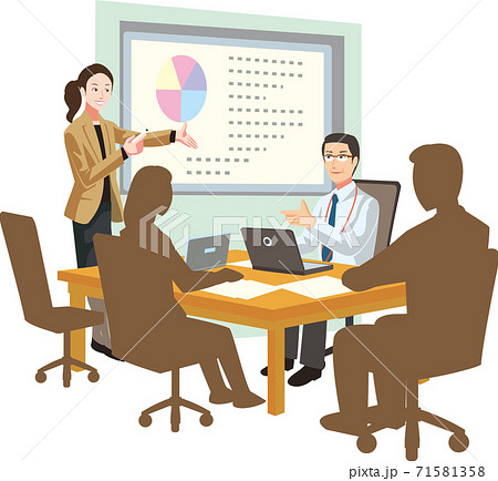 月例報告会議中のビジネスマンのイラスト素材