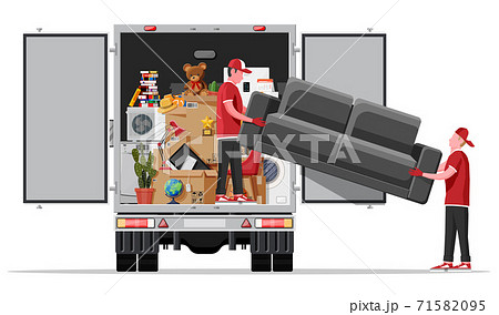Delivery truck full of home stuff inside. 71582095