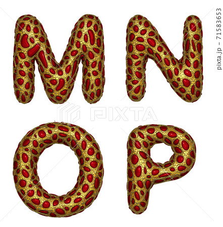 Letter set M, N, O, P made of realistic 3d render golden shining metallic. Letter set M, N, O, P made of realistic 3d render golden shining metallic. 71583653