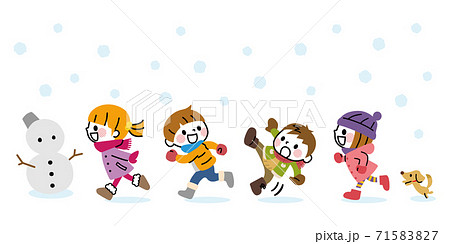 冬 子供たち 走る 雪のイラスト素材 7157