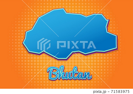 Retro map of Bhutan with halftone background. Cartoon map icon in comic book and pop art style. Cartography business concept. Great for kids design,educational game,magnet or poster design. 71583975