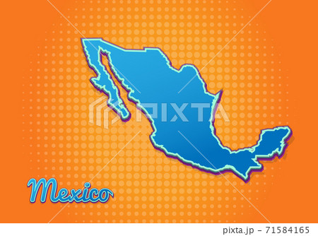 Retro map of Mexico with halftone background. Cartoon map icon in comic book and pop art style. Cartography business concept. Great for kids design,educational game,magnet or poster design. 71584165
