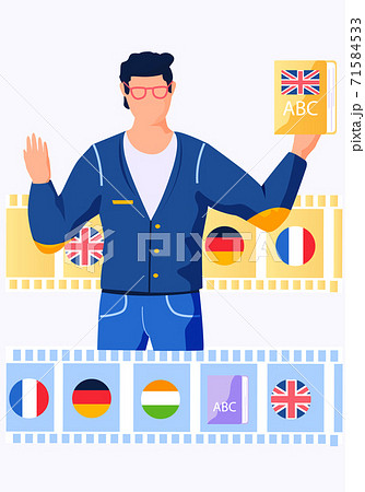 Online Internet language courses. Man teacher leads a lesson, conducts a distance class 71584533