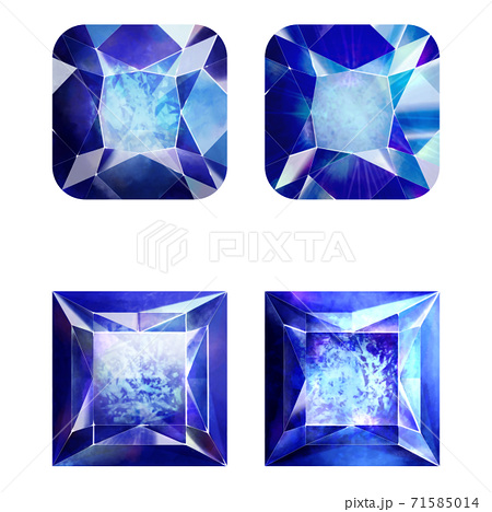 四角形のカットの青い宝石4種セットのイラスト素材