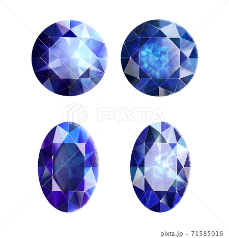 円形と楕円形のカットの青い宝石4種セットのイラスト素材