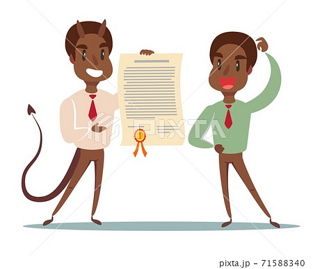 Evil businessman offering contract. Devil's contract. Evil businessman offering contract. Devil's contract. 71588340