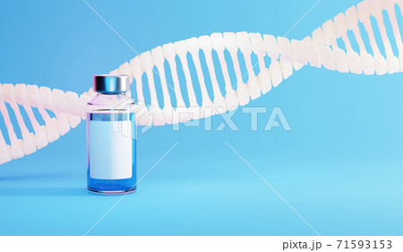 Bottle vial of Covid-19 vaccine with dna structure. 3D render illustration. 71593153