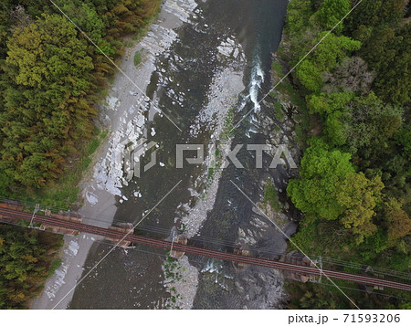 真上から見下ろした「荒川橋梁」〜ドローンで空撮(埼玉県秩父郡長瀞町長瀞・皆野町下田野) 真上から見下ろした「荒川橋梁」〜ドローンで空撮(埼玉県秩父郡長瀞町長瀞・皆野町下田野) 71593206