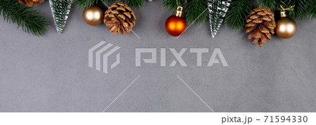 Christmas holiday composition decoration on cement floor background, new year and xmas. 71594330