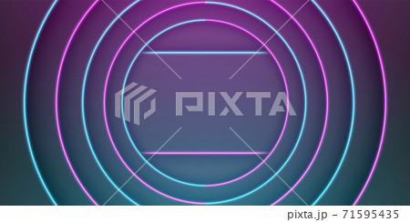 Abstract black frame background, circular overlap layer with blue and purple neon light line, circle and rectangle shape, dark minimal design with copy space, vector illustration 71595435