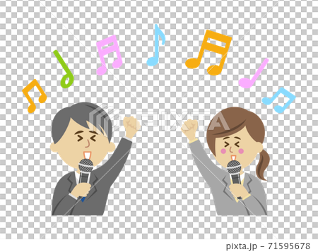 カラオケで盛り上がる会社員のイラストイメージ カラオケで盛り上がる会社員のイラストイメージ 71595678
