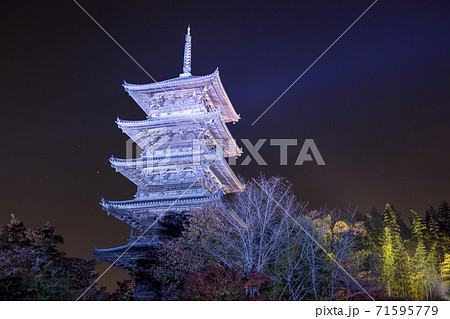 世界糖尿病デーにブルーライトアップされた備中国分寺 71595779