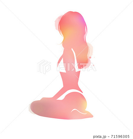 Beautiful sexy bikini girls sitting silhouette plus abstract watercolor painted. Double exposure illustration. Digital art painting. Beautiful sexy bikini girls sitting silhouette plus abstract watercolor painted. Double exposure illustration. Digital art painting. 71596305