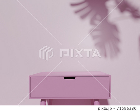 Empty pink table with soft pink wall and copy-space.  Display for woman cosmetic perfume fashion product. 3D rendering 71596330