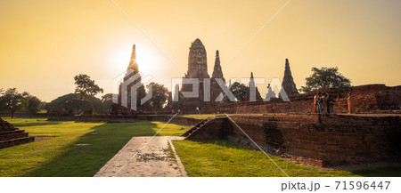 Beautiful sunset ancient stupa in Wat Chaiwatthanaram temple in Ayutthaya Historical Park, a UNESCO world heritage site in Thailand. Beautiful sunset ancient stupa in Wat Chaiwatthanaram temple in Ayutthaya Historical Park, a UNESCO world heritage site in Thailand. 71596447
