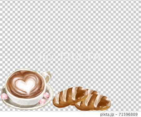 ハートのカプチーノとパンのフレーム素材のイラスト素材 71596809 Pixta