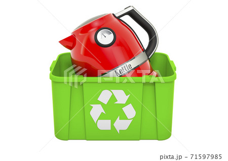 Recycling trashcan with retro electric kettle, 3D rendering Recycling trashcan with retro electric kettle, 3D rendering 71597985
