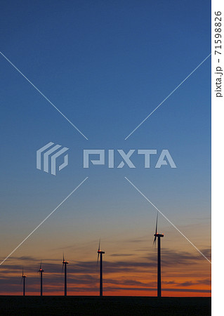 Wind turbines during sunrise, Southern Moravia, Czech Republic 71598826