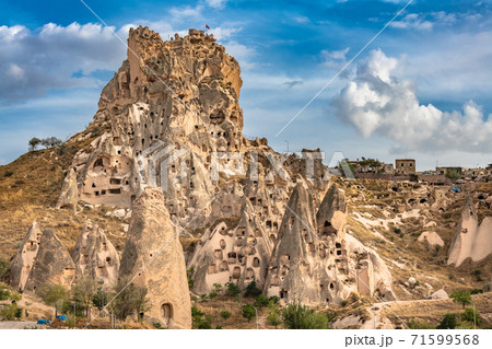Uchisar natural rock castle and town, Cappadocia, Central Anatolia, Turkey Uchisar natural rock castle and town, Cappadocia, Central Anatolia, Turkey 71599568