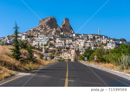 Uchisar natural rock castle and town, Cappadocia, Central Anatolia, Turkey 71599569