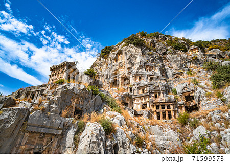 Rock-cut tombs in the ancient city of Myra, Turkey. Rock-cut tombs in the ancient city of Myra, Turkey. 71599573