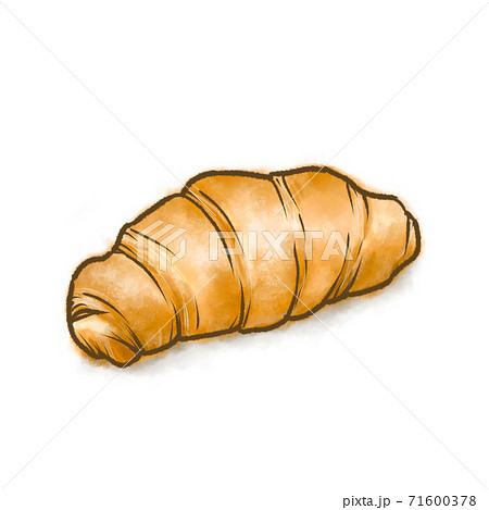 The digital painting of French croissant bread bakery raster illustration on white background. 71600378