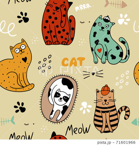 Seamless pattern with cute cats 71601966