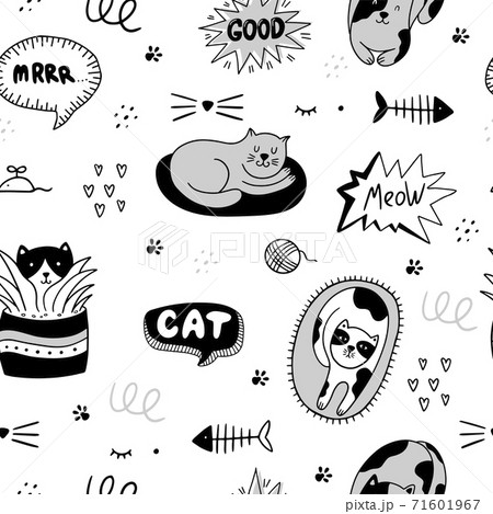 Seamless pattern with cute cats 71601967
