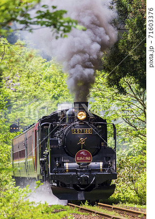 新緑の磐越西線を走るSLばんえつ物語 福島県喜多方市 新緑の磐越西線を走るSLばんえつ物語 福島県喜多方市 71603376
