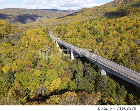 北海道 赤井川周辺の紅葉(空撮) 北海道 赤井川周辺の紅葉(空撮) 71603579