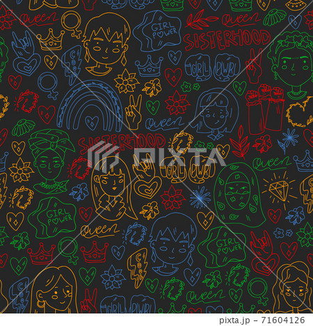 Feminism vector pattern. Fight for women rights. Hand lettering quotes. Feminism vector pattern. Fight for women rights. Hand lettering quotes. 71604126