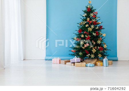 Christmas tree pine with new year gifts holiday red decoration decor 71604292