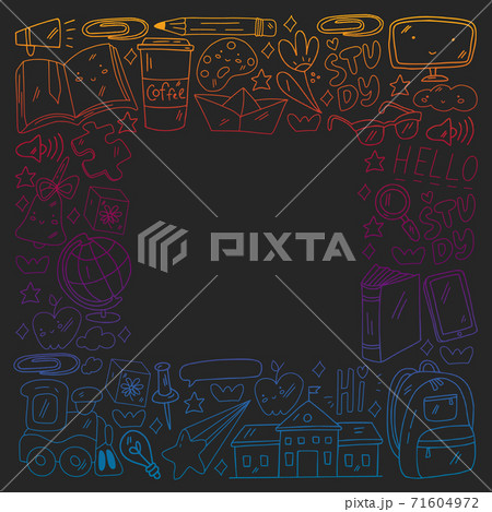 Vector illustration. Back to school vector pattern. Textile fabric design, wrapping paper and website wallpapers. 71604972