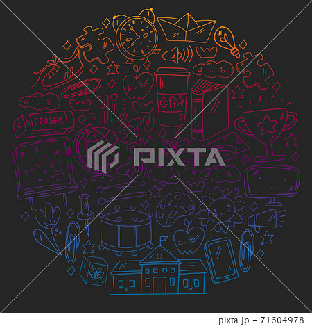 Vector illustration. Back to school vector pattern. Textile fabric design, wrapping paper and website wallpapers. 71604978