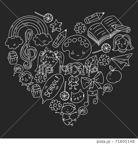 Vector pattern with items for school. Online internet education, e-learning. 71605148