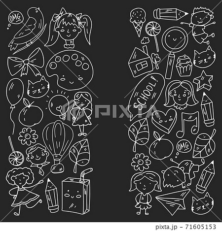Vector pattern with items for school. Online internet education, e-learning. Vector pattern with items for school. Online internet education, e-learning. 71605153