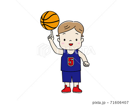 ユニフォームを着てバスケットをする男の子のイラスト素材