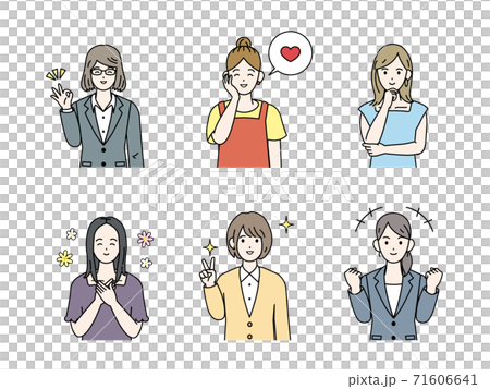 笑顔　喜ぶ　女性のイラスト　セット 71606641