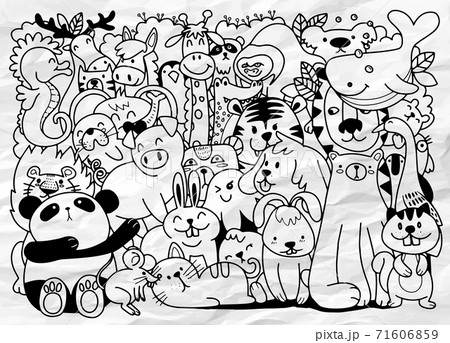 Vector cartoon big set of cute doodle animals. Perfect for postcard  birthday  baby book  children room 71606859