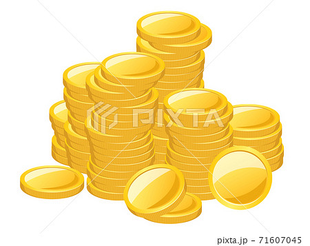 ジャラジャラと積み重なったゴールドのコインのイラスト素材