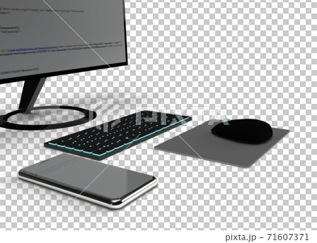 デスクの上のキーボード スマートフォン マウス モニターのイラスト素材