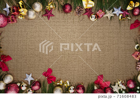 Christmas ornaments and decorations on a textured background 71608483