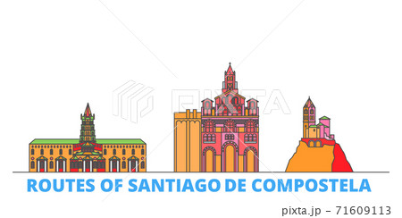 France, Routes Of Santiago De Compostela line cityscape, flat vector. Travel city landmark, oultine illustration, line world icons 71609113