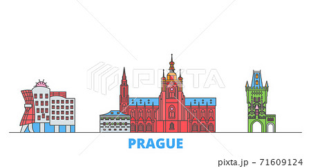Czech Republic, Prague City line cityscape, flat vector. Travel city landmark, oultine illustration, line world icons 71609124