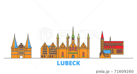 Germany, Lubeck line cityscape, flat vector. Travel city landmark, oultine illustration, line world icons Germany, Lubeck line cityscape, flat vector. Travel city landmark, oultine illustration, line world icons 71609260